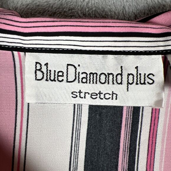 Womens Blue Diamond Plus Size Stretch blouse size 18 Vintage‎ Retro Pink Striped - Picture 3 of 5